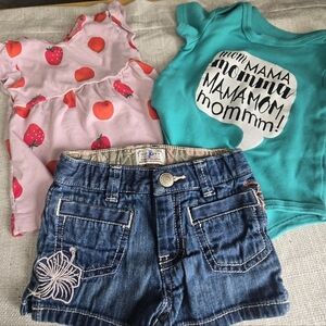 Baby Bundle- Family Guy Onsie.  Pink Strawberry Print Top With Old Navy Shorts.